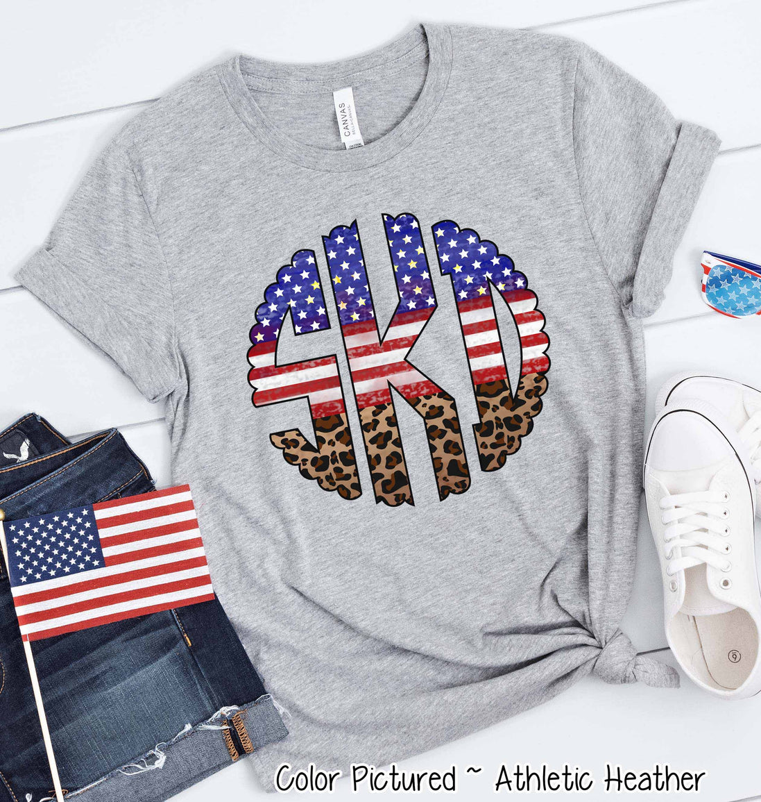 Big Monogram Patriotic Scallop Flag and Leopard Tee