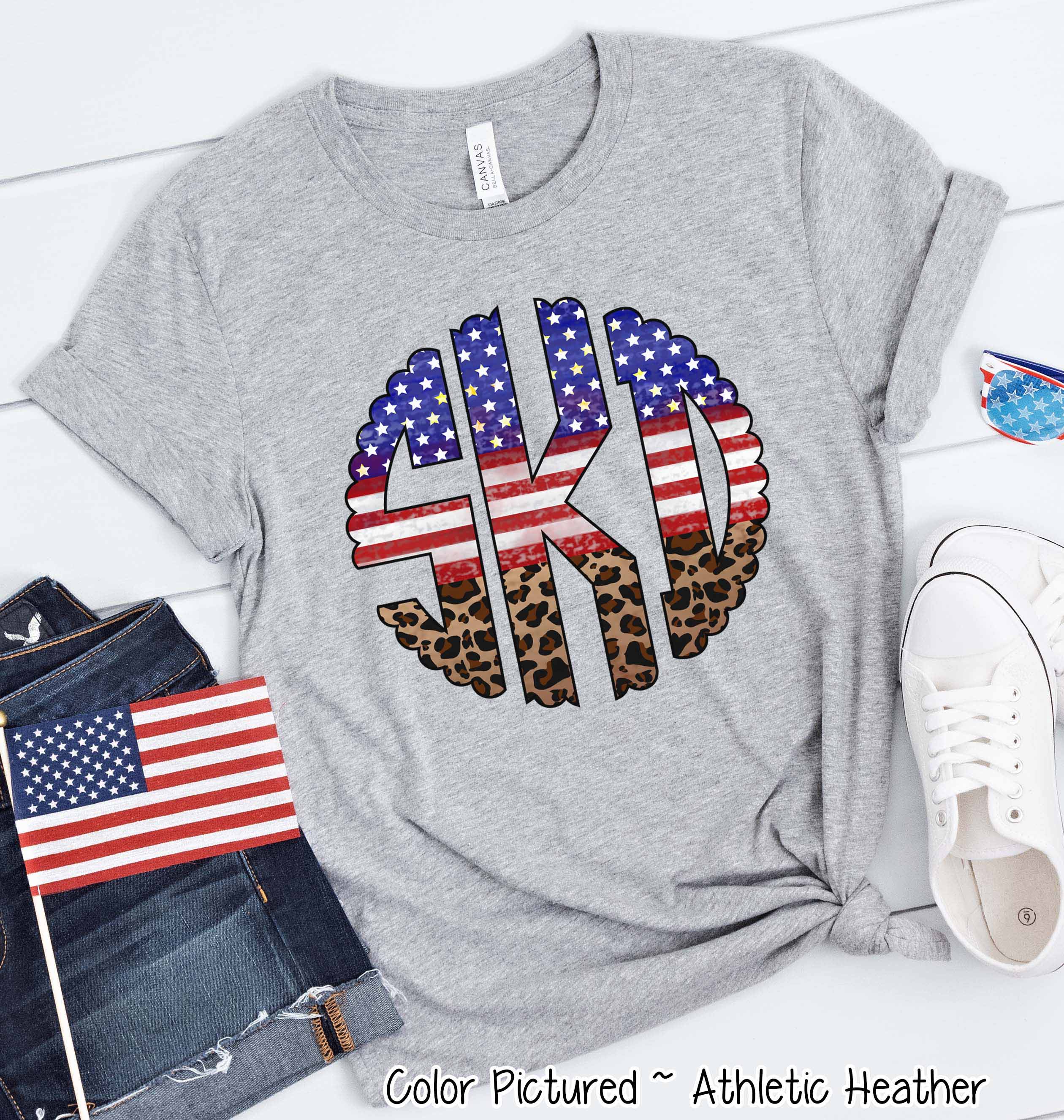 Big Monogram Patriotic Scallop Flag and Leopard Tee