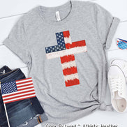 Watercolor American Flag Cross Tee