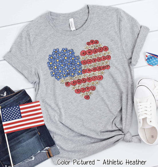 Floral Heart Flag Patriotic Tee