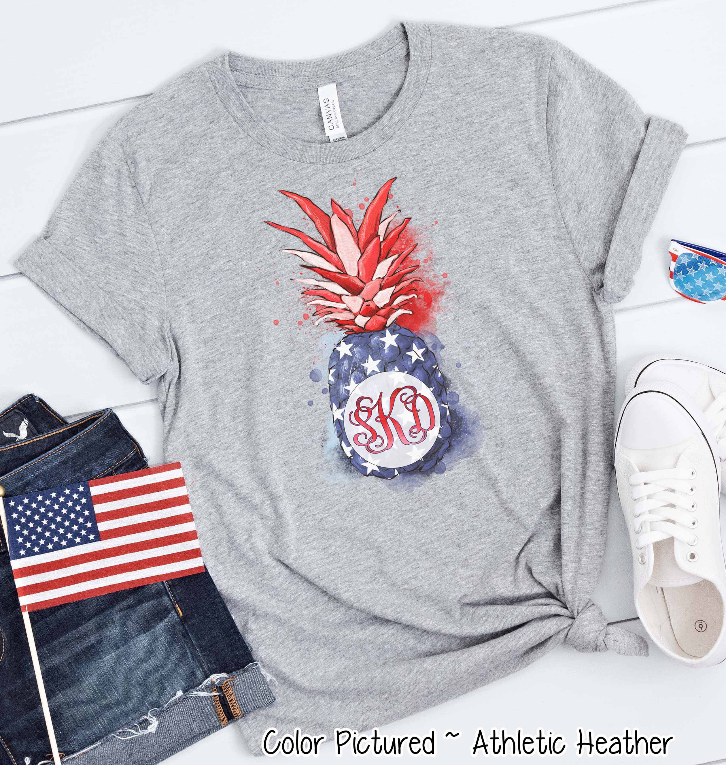 Patriotic Watercolor Pinapple Monogram Tee