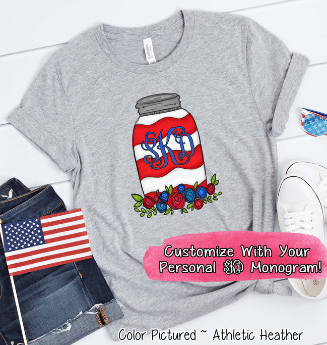 Patriotic Mason Jar Monogram Tee