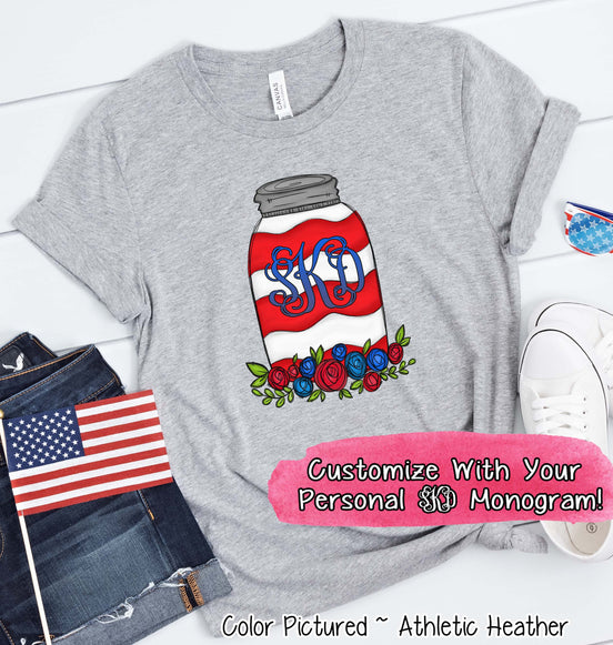 Patriotic Mason Jar Monogram Tee