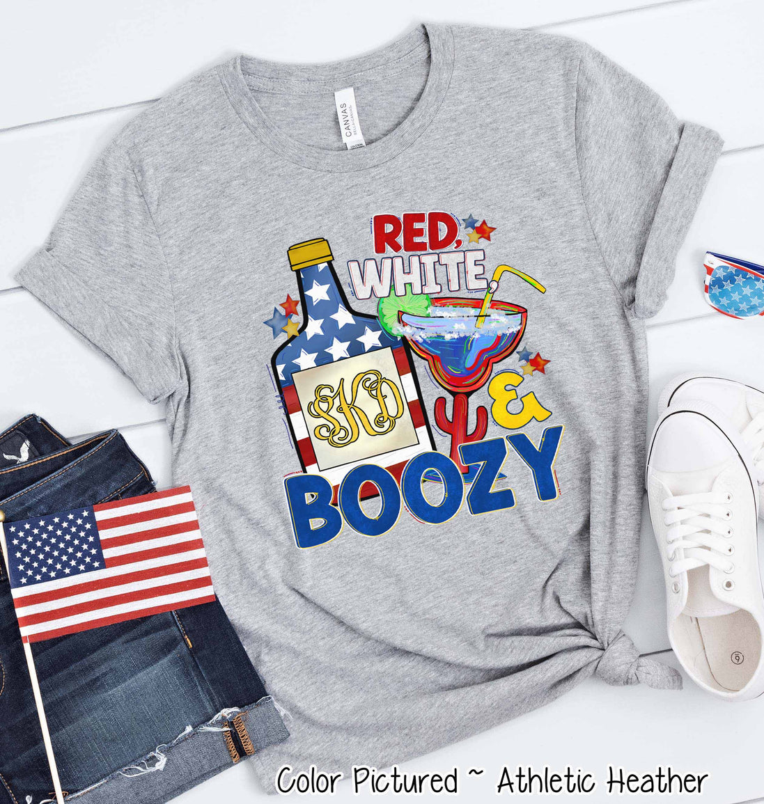 Red White and Boozy Monogram Funny Tee