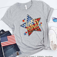 Patriotic Flag Star with Leopard Accents and Monogram Tee
