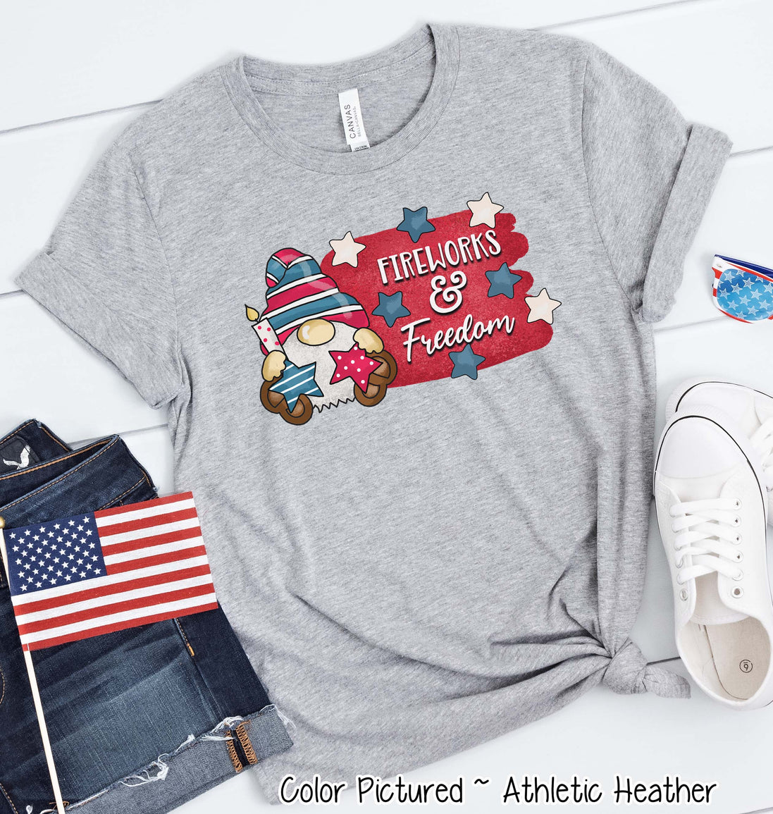 Gnome Fireworks & Freedom Patriotic Tee