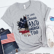 She Loves Jesus & America Too Patriotic Sunflower Tee