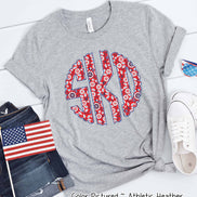 Big Monogram Patriotic Scallop Floral Tee