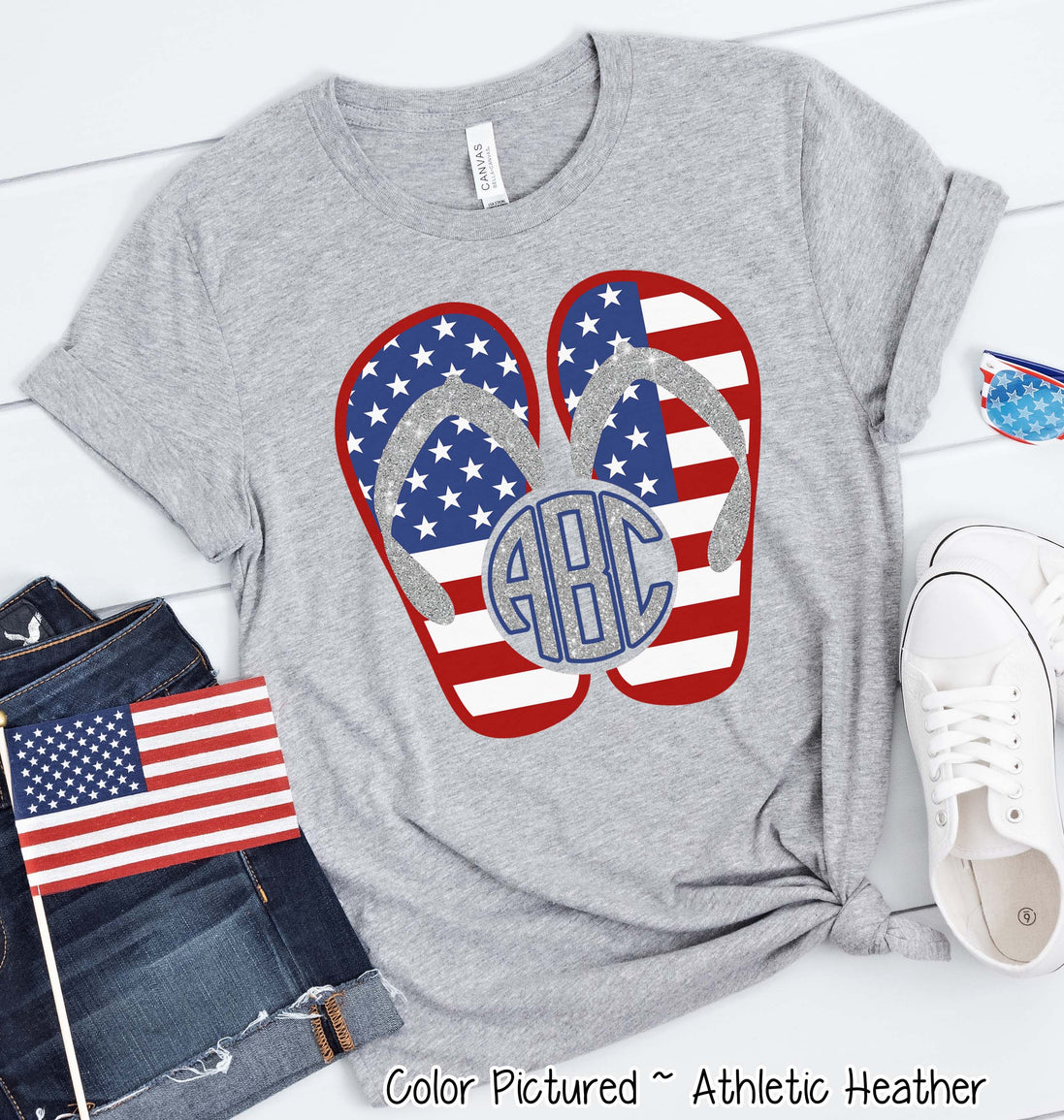 Patriotic Flip Flops Monogram Tee