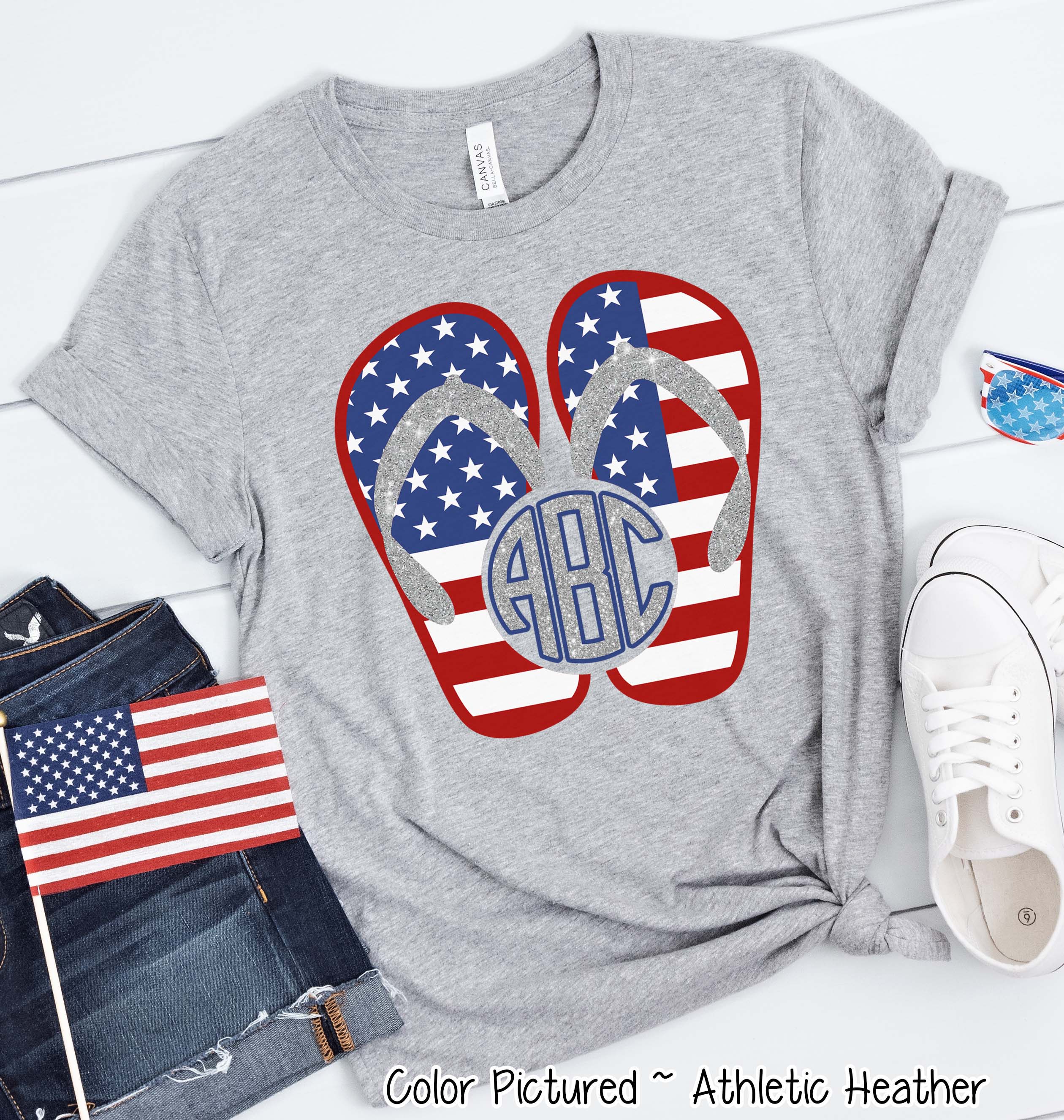 Patriotic Flip Flops Monogram Tee