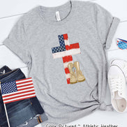 Watercolor American Flag Cross Tee with Military Boots
