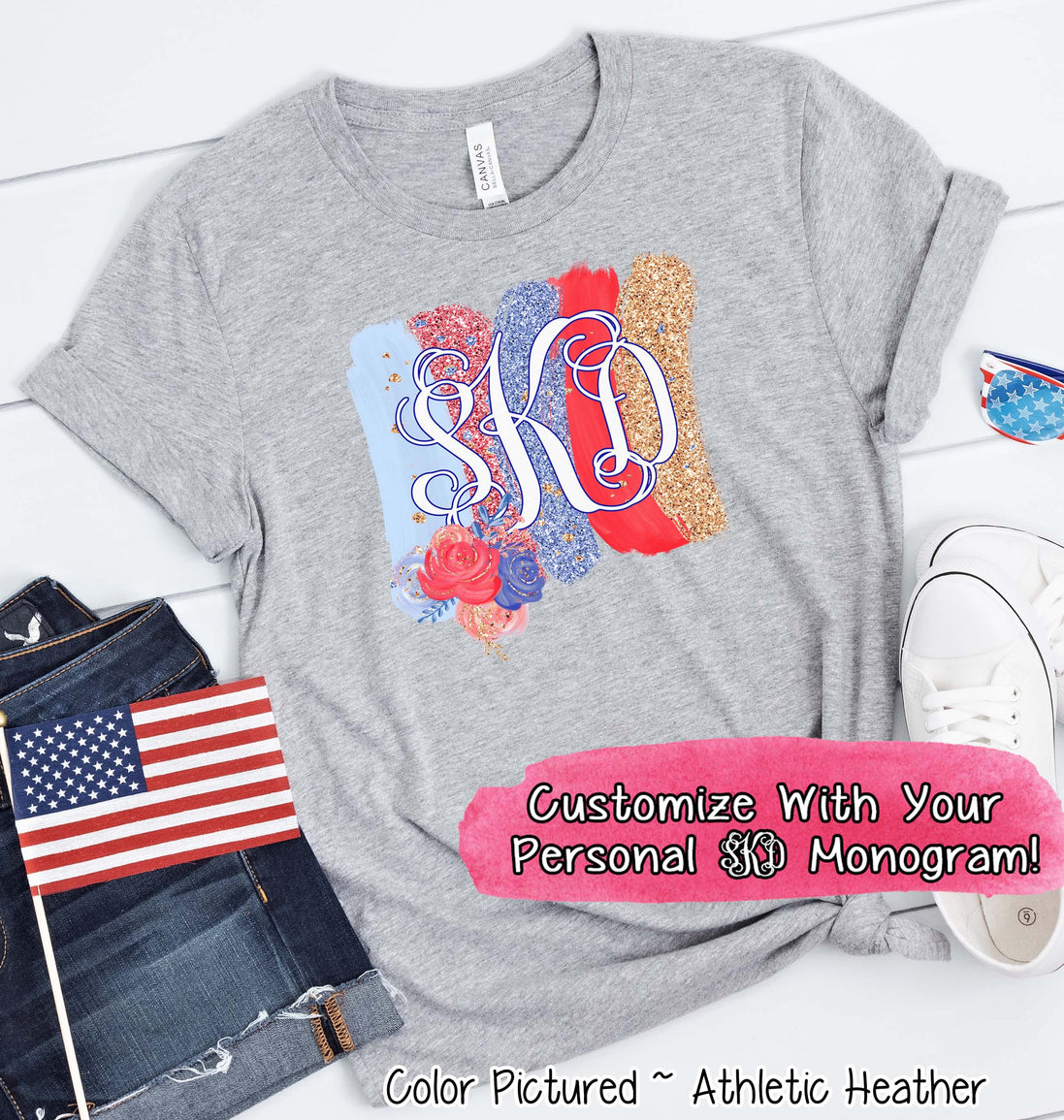 Patriotic Brush Stroke Monogram Tee