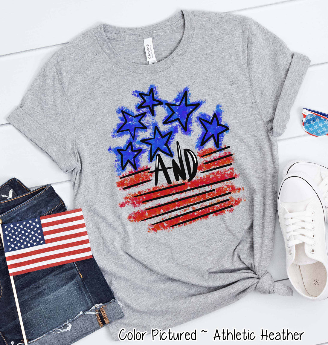 Stars & Stripes Watercolor Patriotic Tee