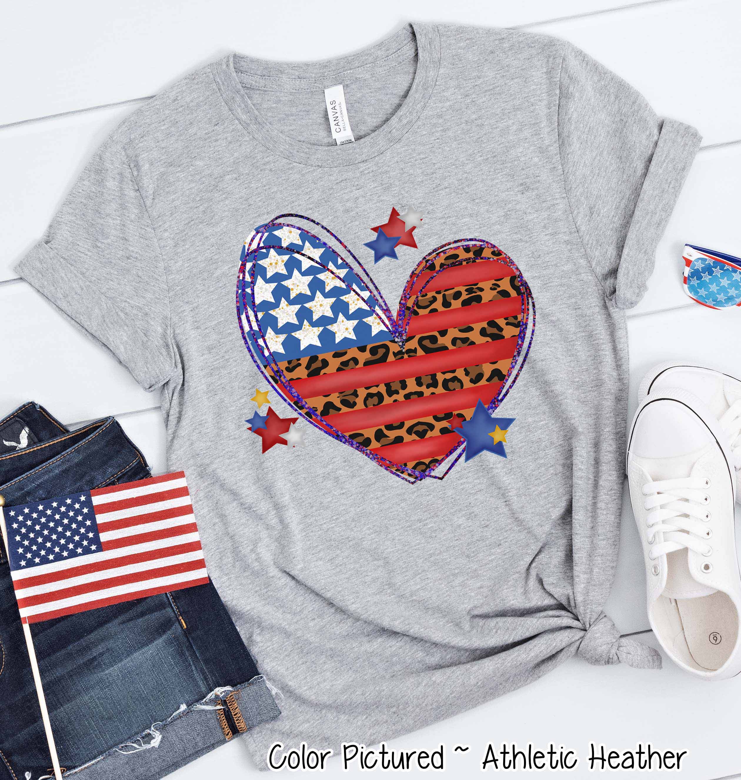 Flag Heart Leopard Patriotic Tee