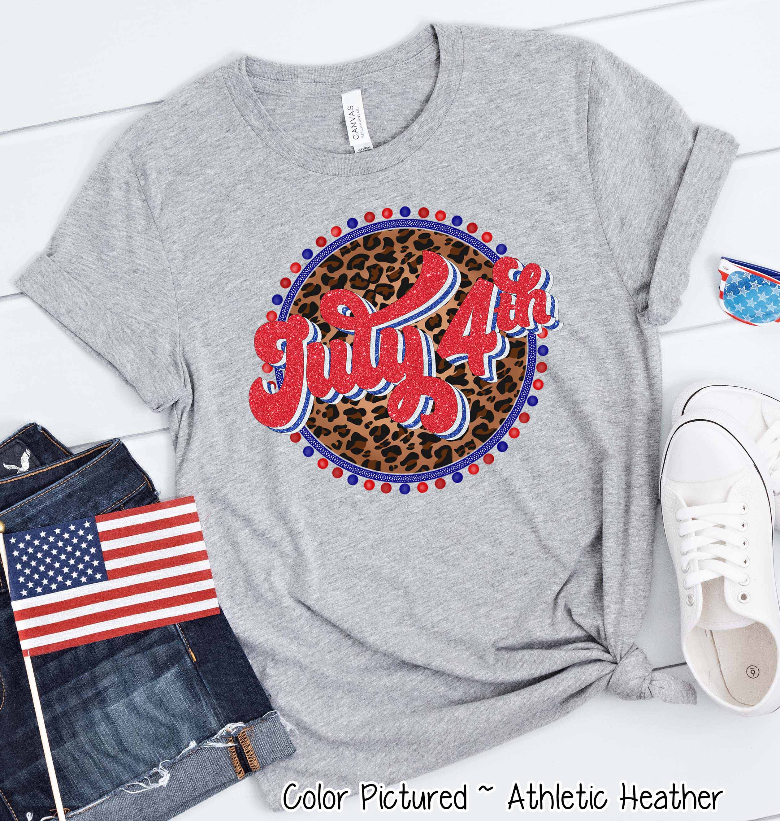July 4th on Leopard Background Tee