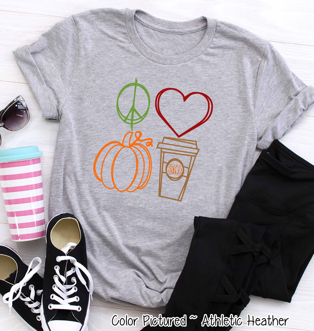 Peace Love Pumpkin Latte Monogram Fall Tee