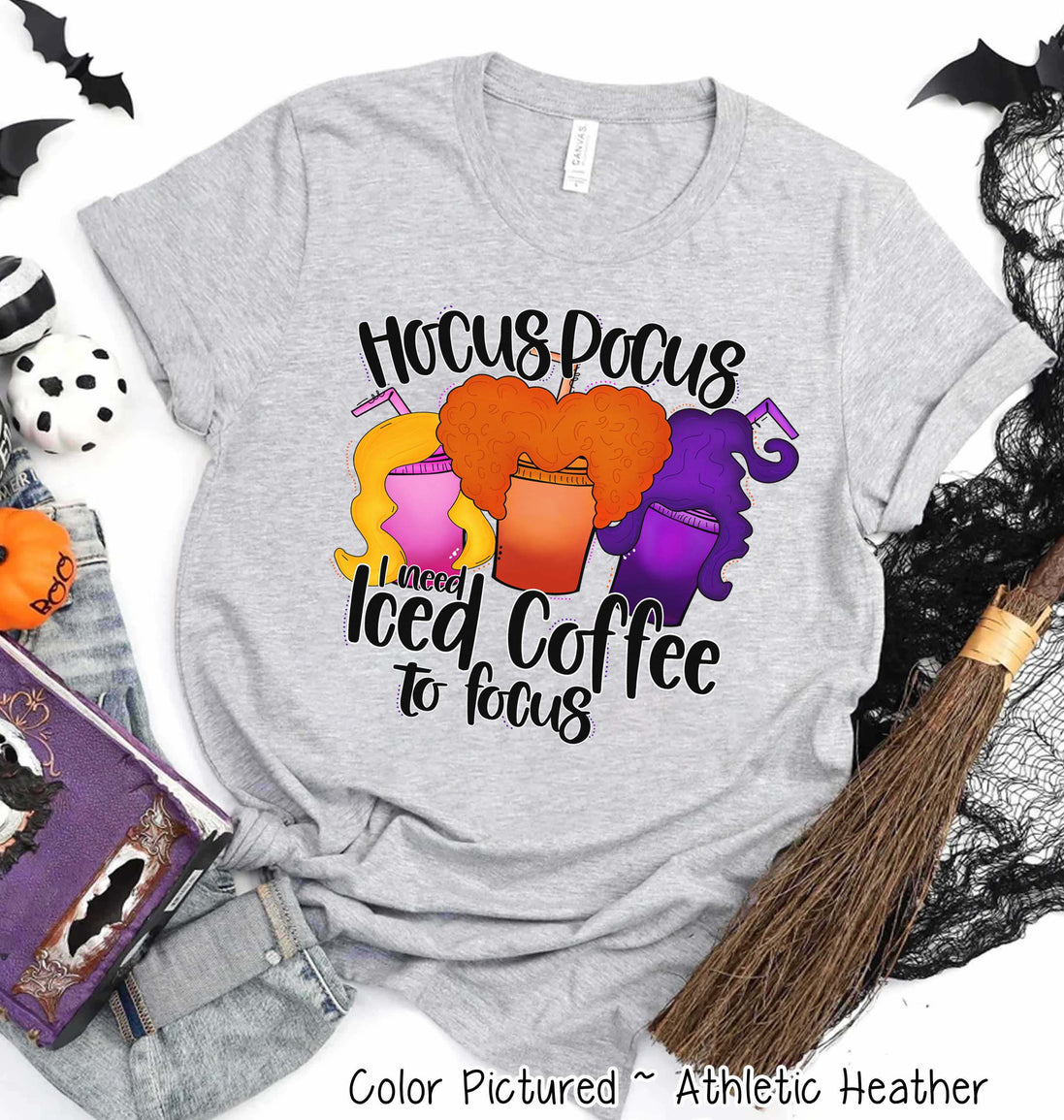 Hocus Pocus I Need Iced Coffee to Focus Halloween Tee