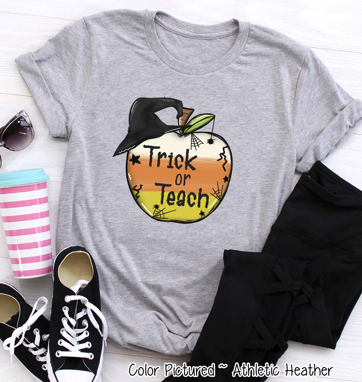 Trick or Teach Candy Corn Apple Halloween Teacher Shirt