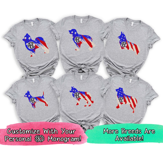 Patriotic Dog Outline Monogram Tee (Many Breeds Available)