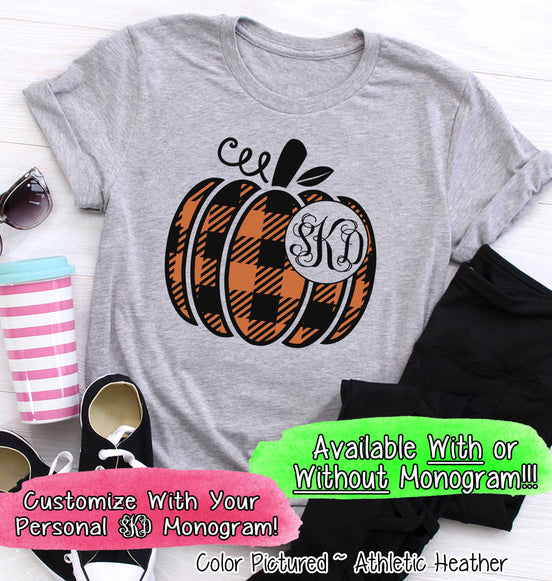 Orange & Black Plaid Monogram Pumpkin Tee