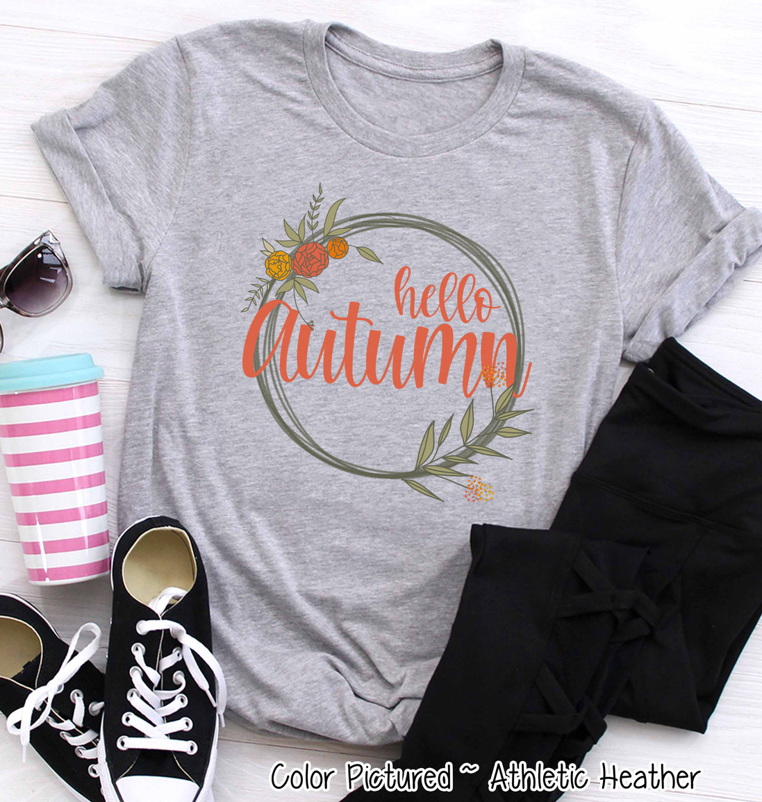 Hello Autumn Fall Floral Wreath Tee