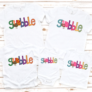Orange, Blue, Purple Gobble with Turkey Tee