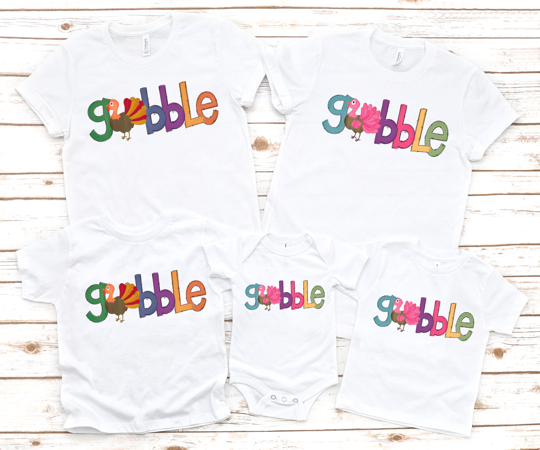 Orange, Blue, Purple Gobble with Turkey Tee