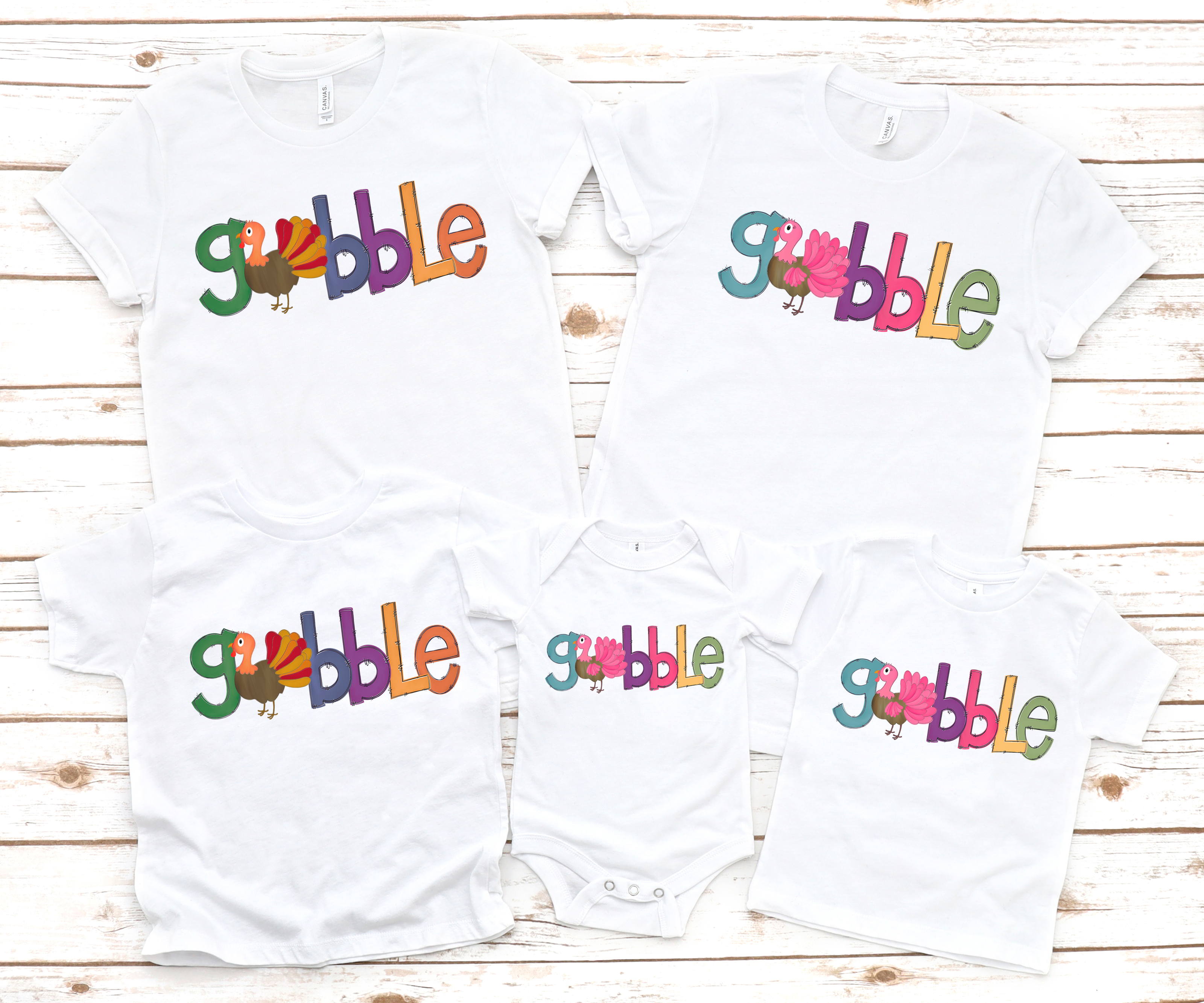 Orange, Blue, Purple Gobble with Turkey Tee