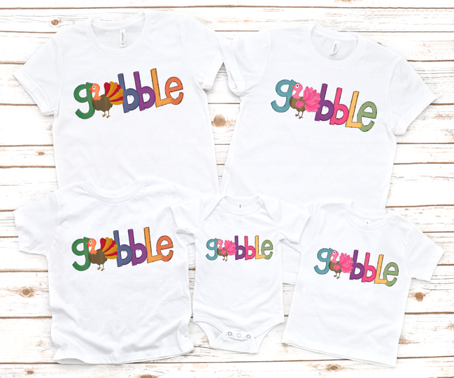 Orange, Blue, Purple Gobble with Turkey Tee