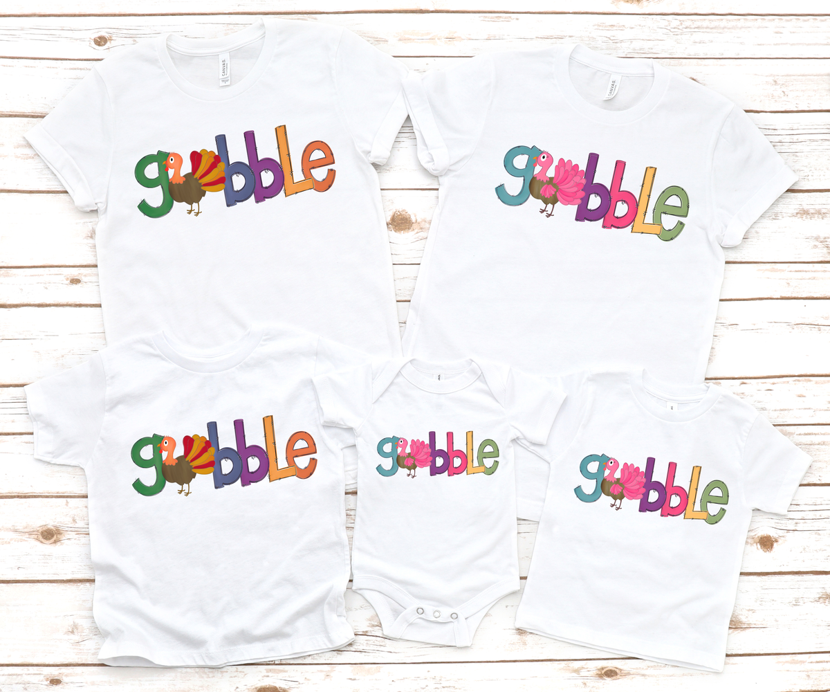 Pink, Purple, Turquoise Gobble with Turkey Tee