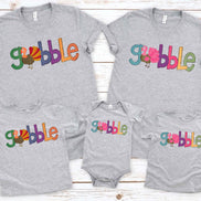 Orange, Blue, Purple Gobble with Turkey Tee