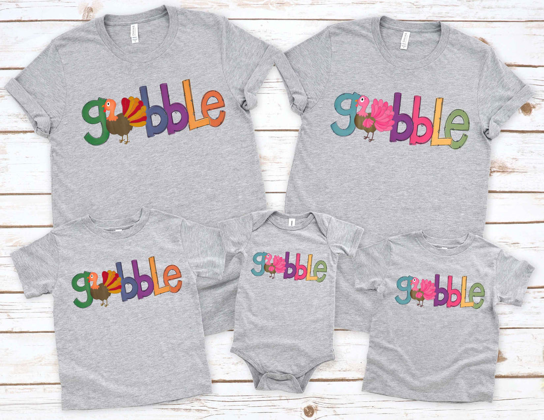 Orange, Blue, Purple Gobble with Turkey Tee