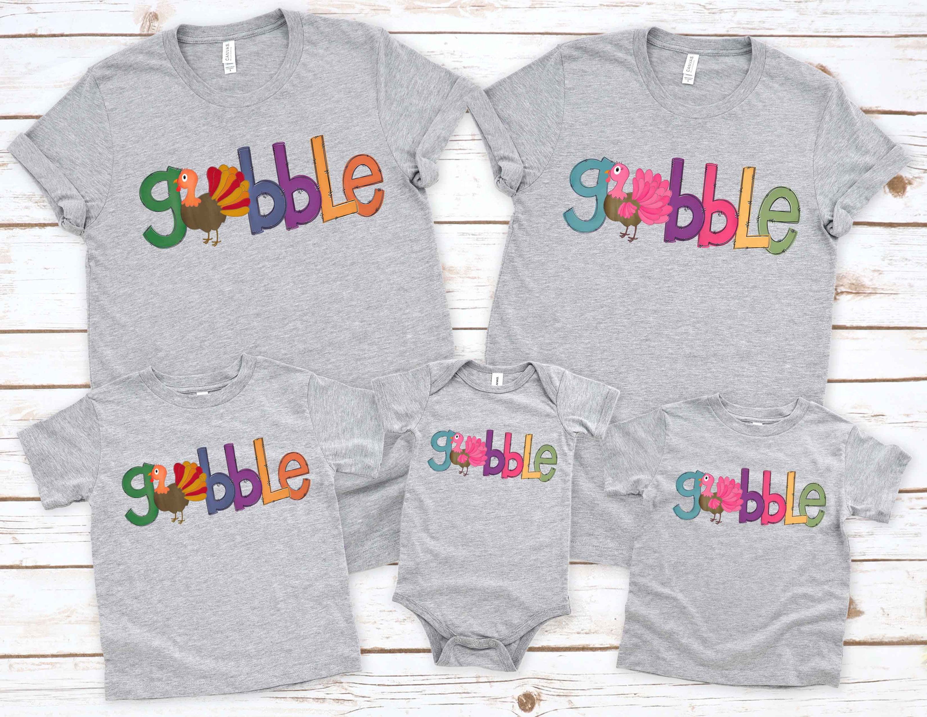 Orange, Blue, Purple Gobble with Turkey Tee