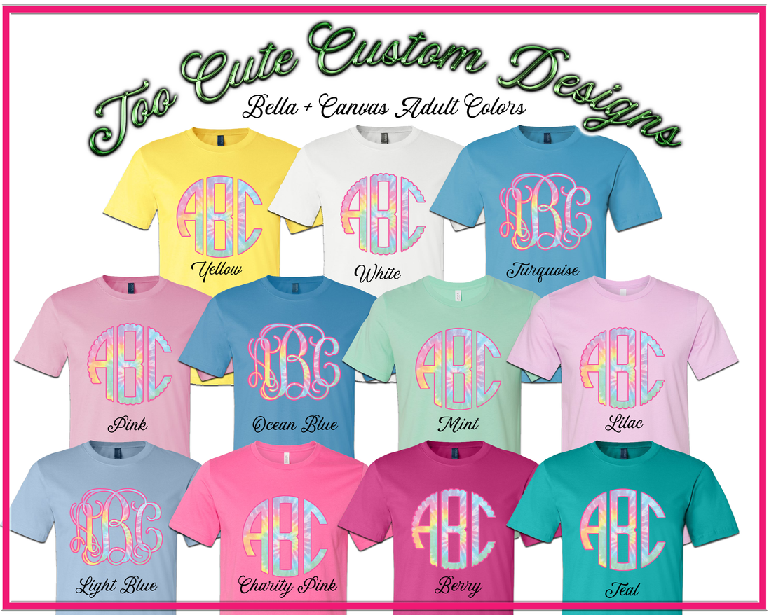 Pastel Tie Dye BIG Monogram Tee - Too Cute Custom Designs