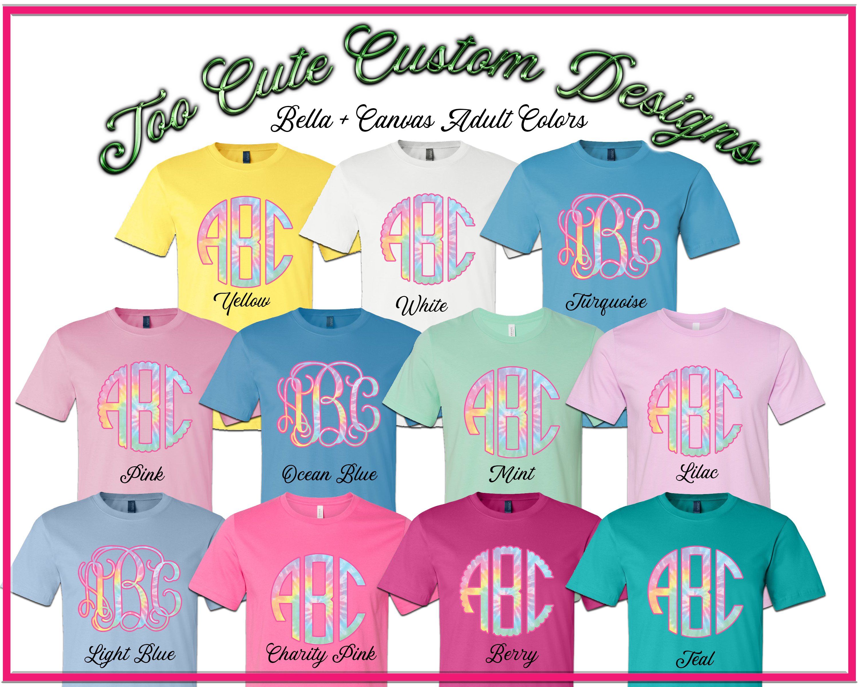 Pastel Tie Dye BIG Monogram Tee - Too Cute Custom Designs
