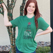 Peace Love Joy Word Art Christmas Tree Tee