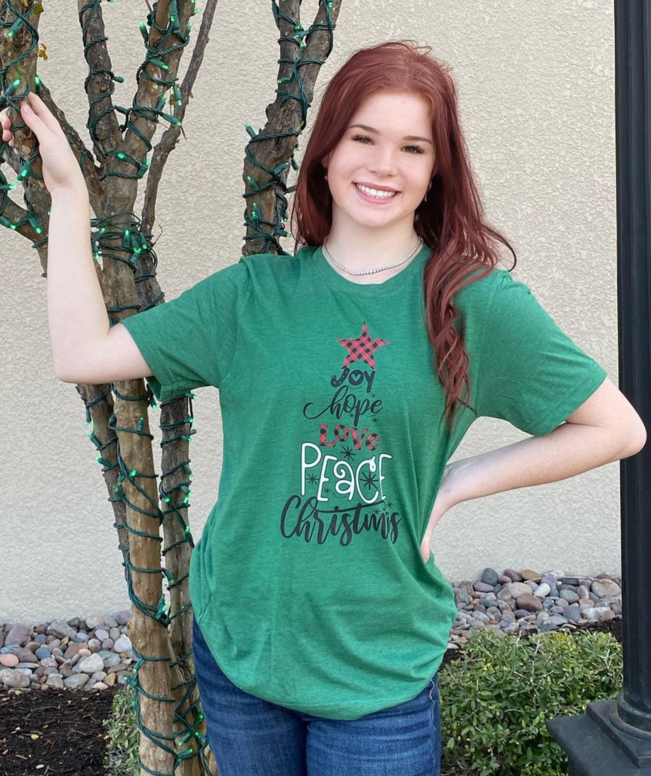 Peace Love Joy Word Art Christmas Tree Tee