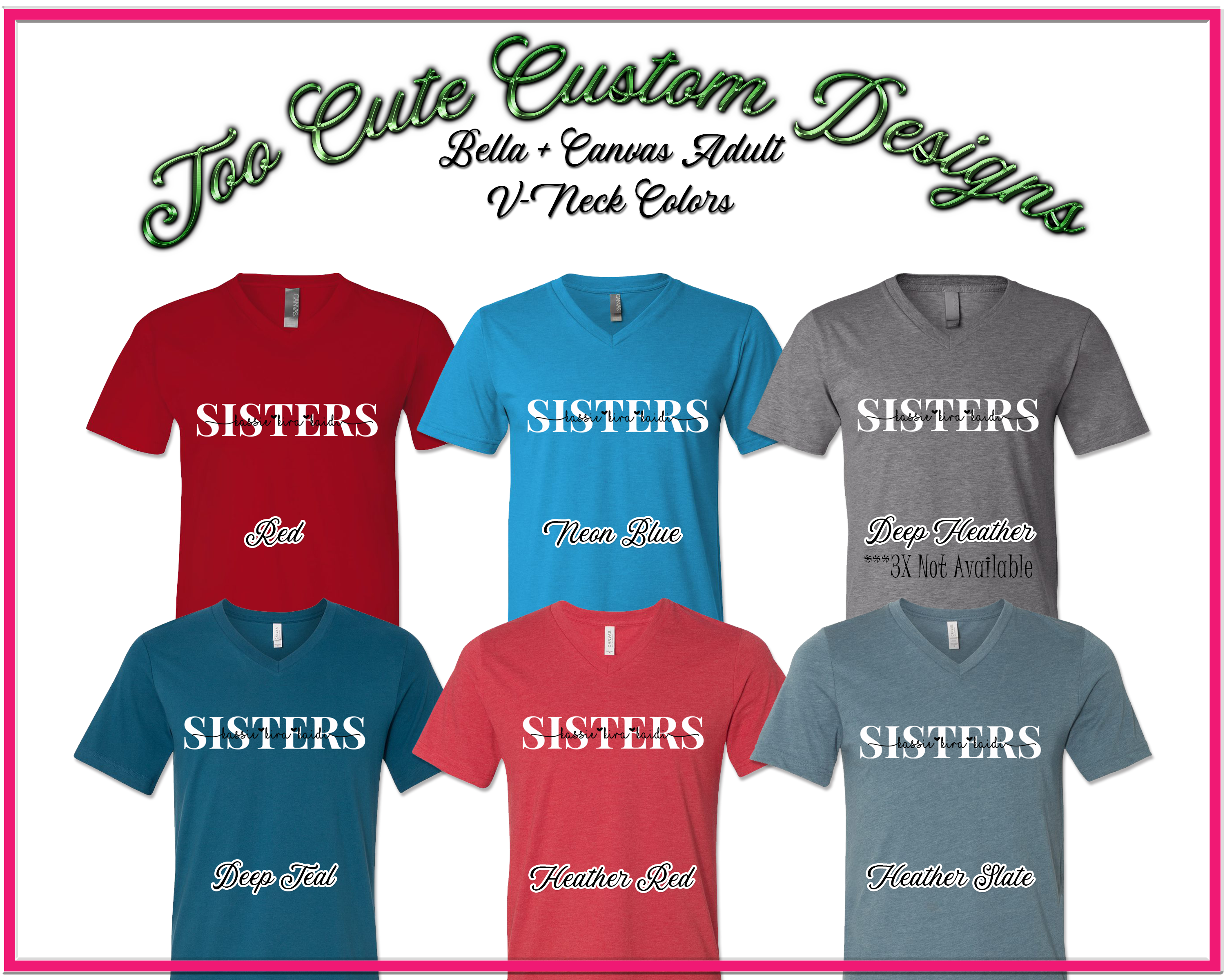 Sisters Custom Names Tee - Too Cute Custom Designs