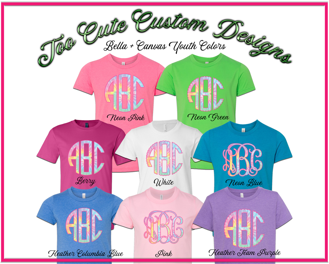 Pastel Tie Dye BIG Monogram Tee - Too Cute Custom Designs