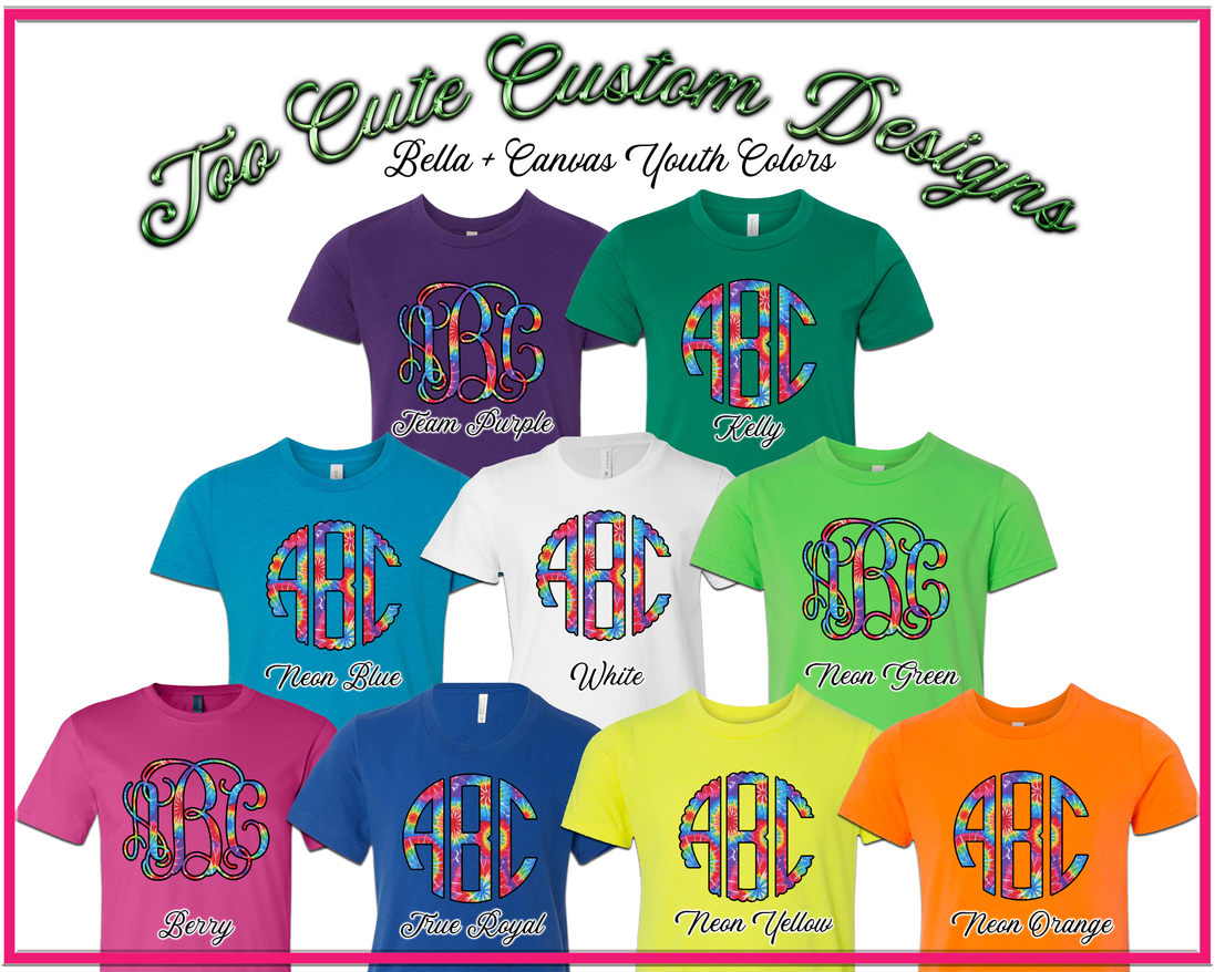 Primary Tie Dye BIG Monogram Tee - Too Cute Custom Designs