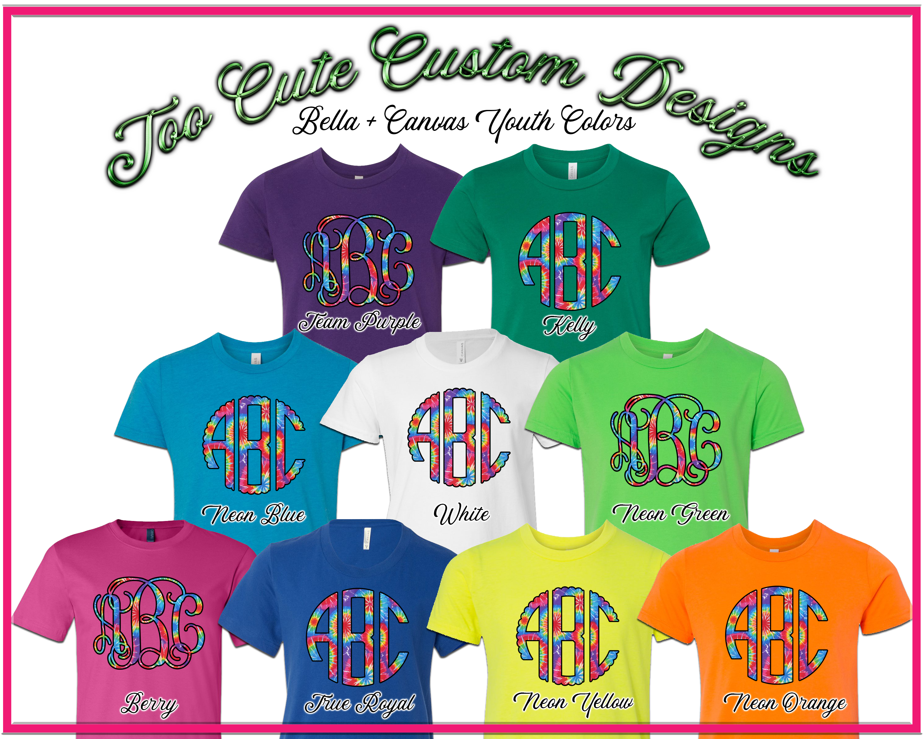 Primary Tie Dye BIG Monogram Tee - Too Cute Custom Designs