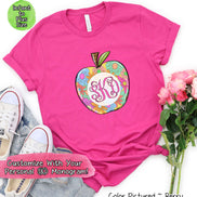 Monogram Floral Apple Back To School Tee