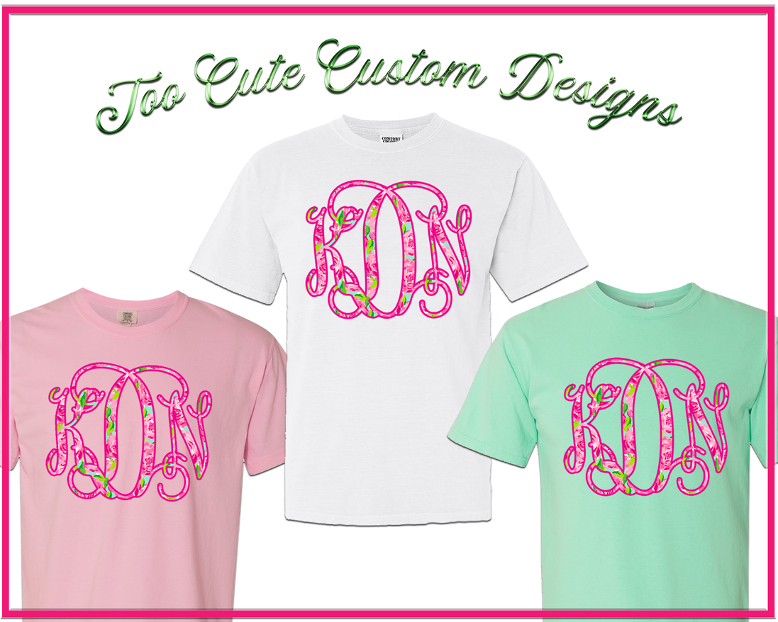 Lilly Inspired Preppy Rose Print BIG Monogram Tee - Too Cute Custom Designs