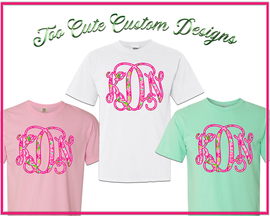 Lilly Inspired Preppy Rose Print BIG Monogram Tee - Too Cute Custom Designs