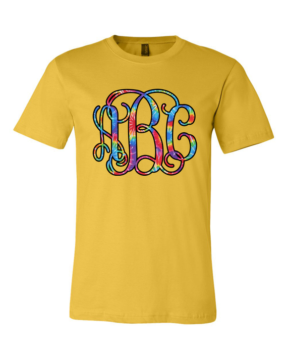 Primary Tie Dye BIG Monogram Tee - Too Cute Custom Designs