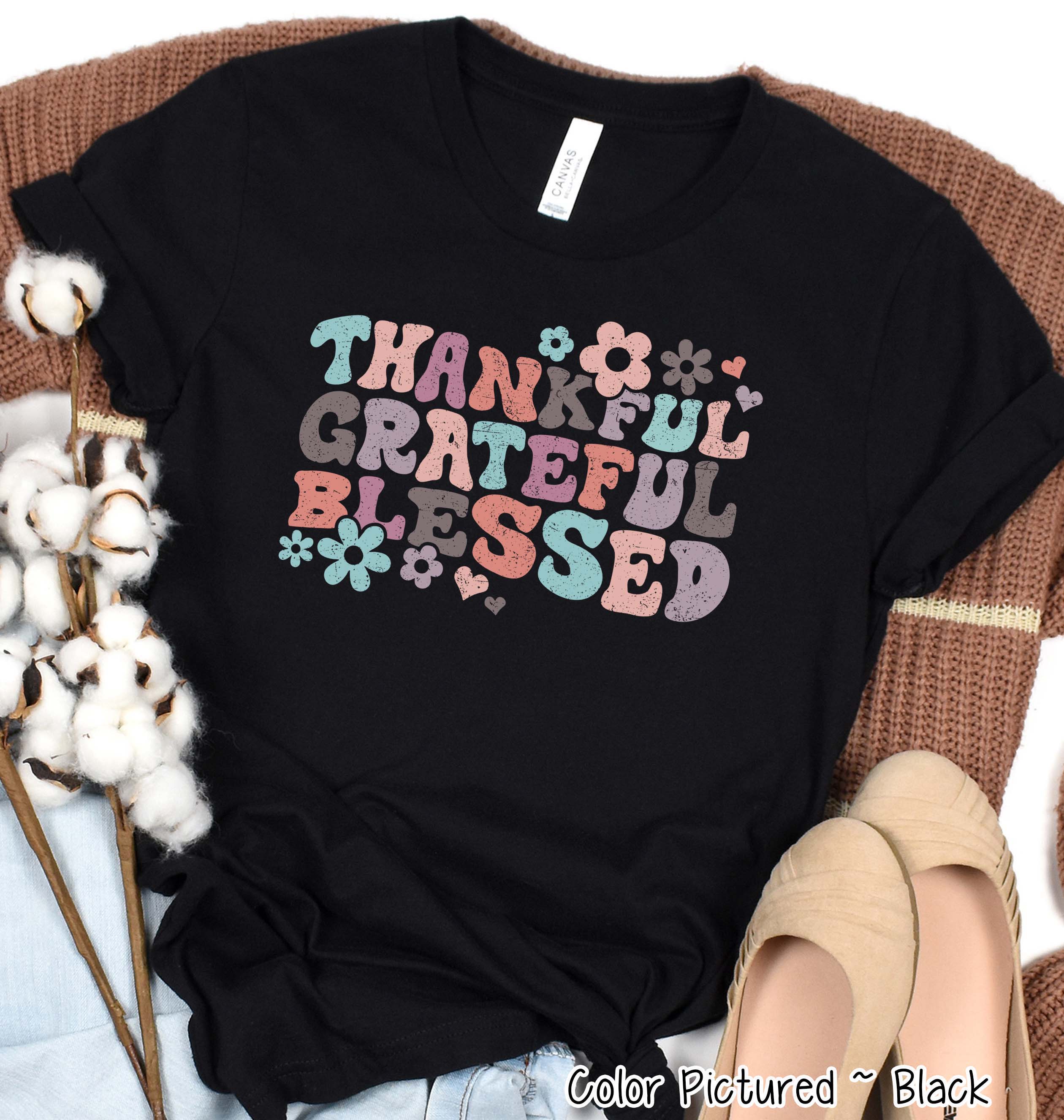 Retro Thankful Grateful Blessed Thanksgiving Fall Raglan Tee