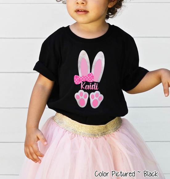 Personalized Girl Easter Bunny Ears with Custom Name Easter Day Tee
