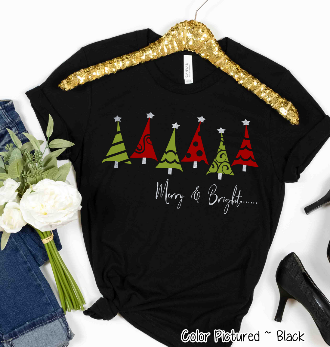 Merry & Bright Christmas Tree Row Tee