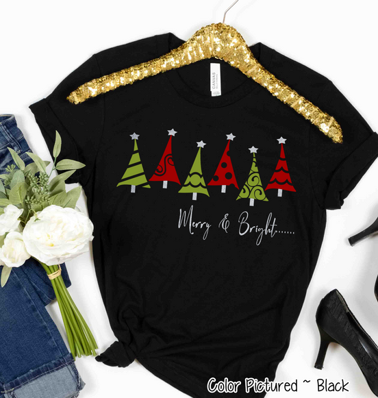 Merry & Bright Christmas Tree Row Tee