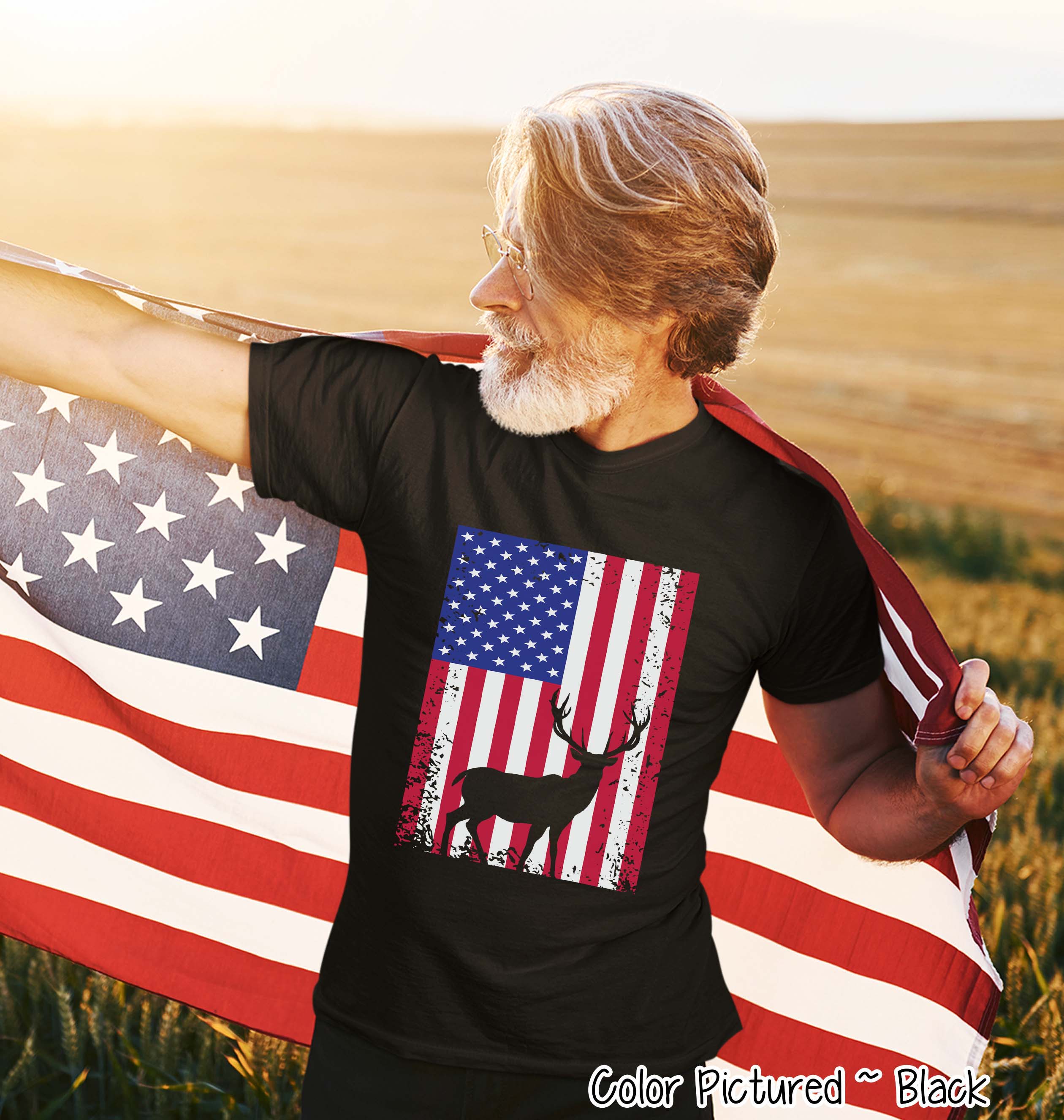 American Flag with Deer Patriotic Tee